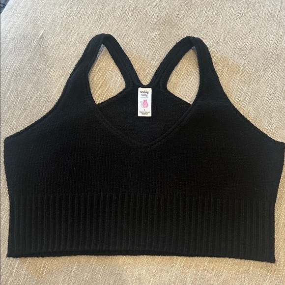 Knitty Kitty Knitimates black woven cropped tank bra size Large like new woven - Picture 2 of 7